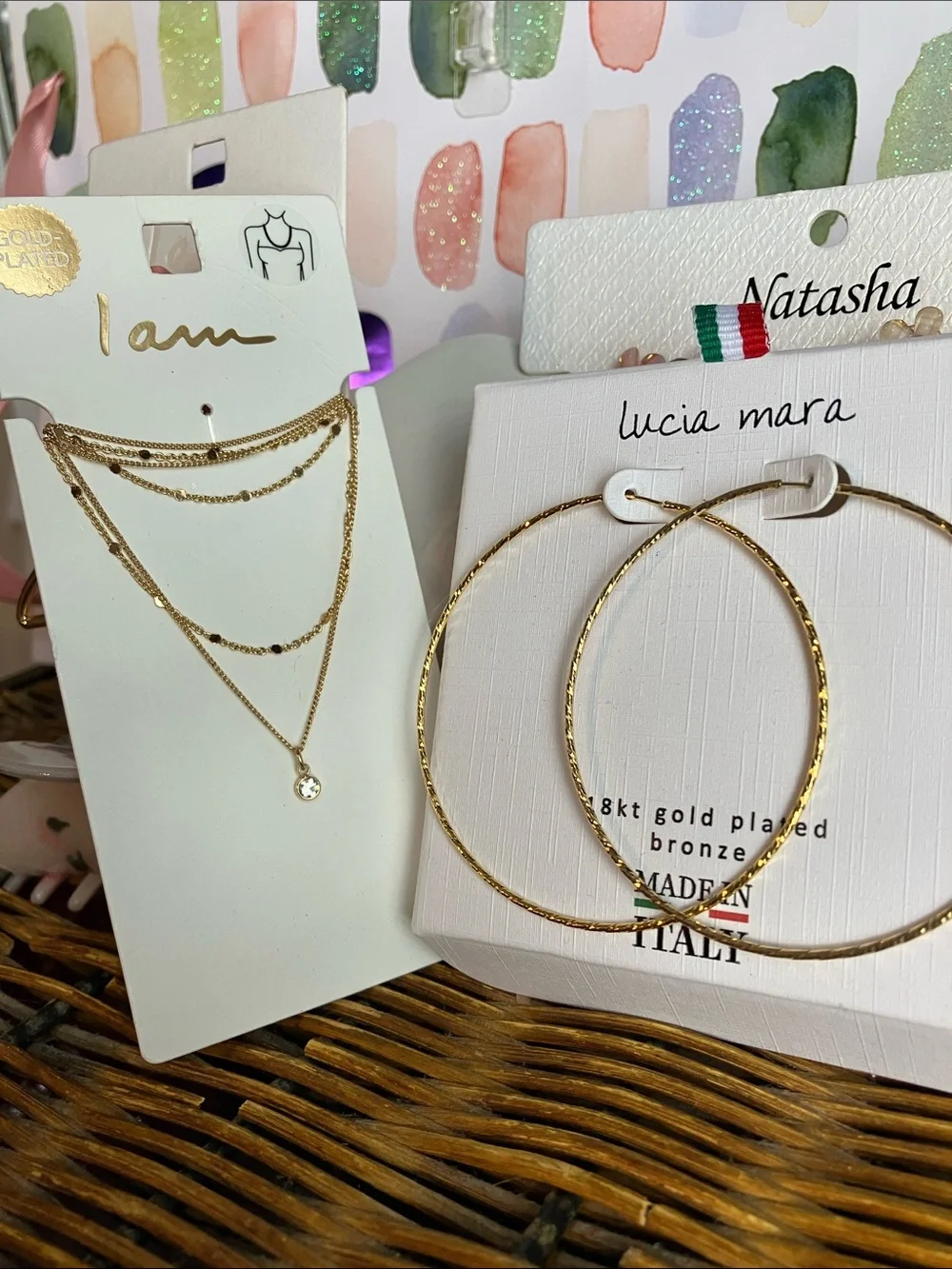Lucia Mara & I am Gold-Plated Layered Necklace and Hoop Earring Set - Gold